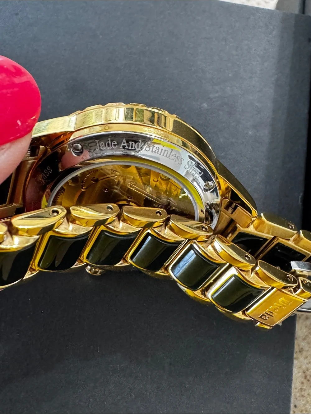 Diella Automatic Wristwatch Women’s Luxury Skeleton Gold Jade Waterproof AD6025L